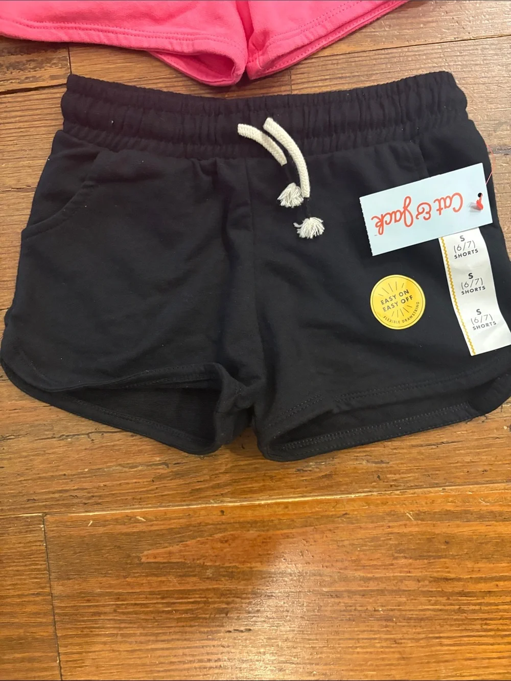 Casual Girls' Drawstring Shorts - Pink & Black
